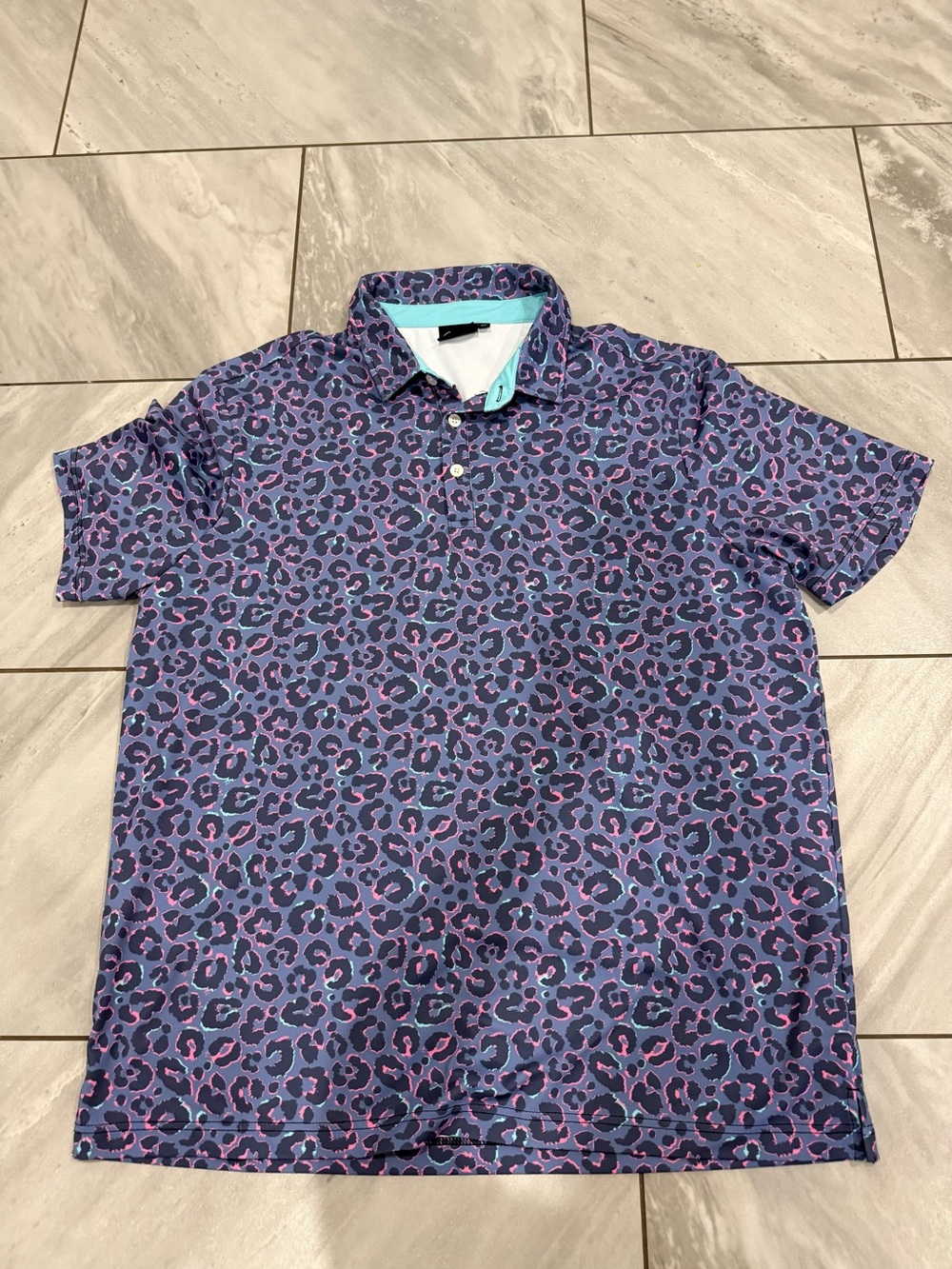 Men's Purple Leopard-Print Polo Shirt with Contrast Trim